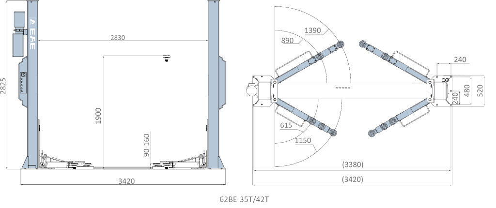 EAE 62BE 4.2TON 2 POST LIFT – A1 Diagnostic Solutions