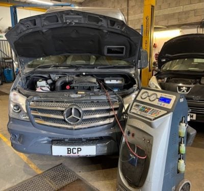 A Peugeot car having its air conditioning serviced at BCP Citroen Peugeot specialists